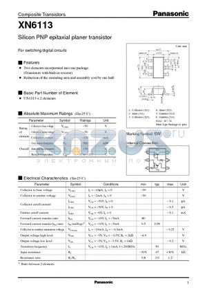XN6113 datasheet - Silicon PNP epitaxial planer transistor