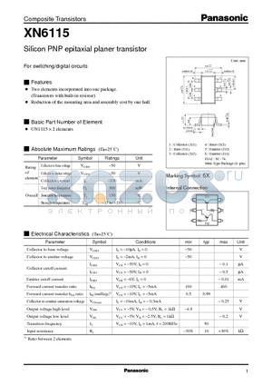 XN6115 datasheet - Silicon PNP epitaxial planer transistor