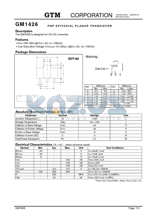 GM1426 datasheet - PNP EPITAXIAL PLANAR TRANSISTOR