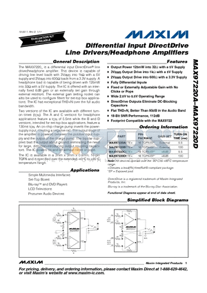 MAX97220CETE datasheet - Differential Input DirectDrive Line Drivers/Headphone Amplifiers