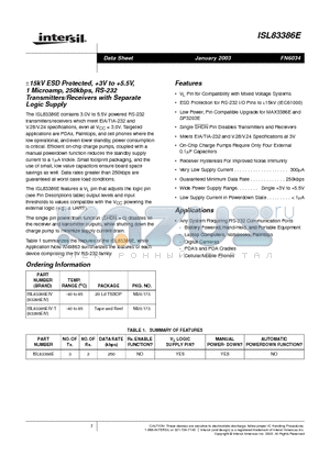 ISL83386EIV-T datasheet - a15kV ESD Protected, 3V to 5.5V, 1 Microamp, 250kbps, RS-232 Transmitters/Receivers with Separate Logic Supply