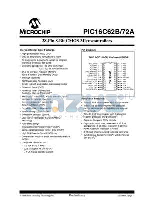 PIC16LC62BT datasheet - 28-Pin 8-Bit CMOS Microcontrollers