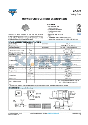 XO-523A40ME2 datasheet - Half Size Clock Oscillator Enable/Disable