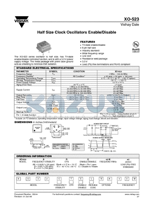 XO-523AA40ME2 datasheet - Half Size Clock Oscillators Enable/Disable
