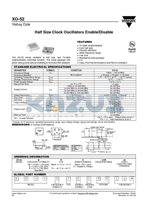 XO-52A40ME2 datasheet - Half Size Clock Oscillators Enable/Disable