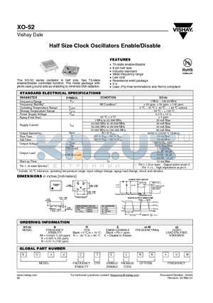 XO-52AA40ME2 datasheet - Half Size Clock Oscillators Enable/Disable