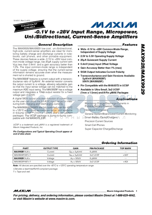 MAX9929FAUA+ datasheet - -0.1V to 28V Input Range, Micropower Uni-/Bidirectional, Current-Sense Amplifiers