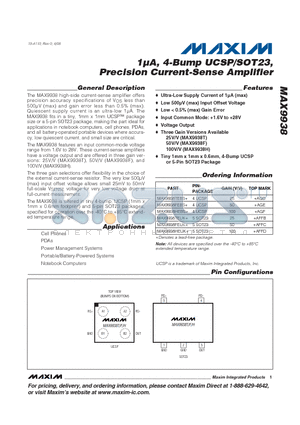 MAX9938FEBS datasheet - 1lA, 4-Bump UCSP/SOT23, Precision Current-Sense Amplifier