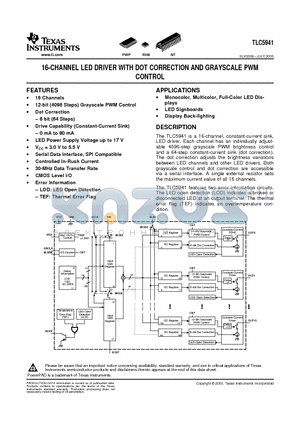 TLC5941RHBRG4 datasheet - 16-CHANNEL LED DRIVER WITH DOT CORRECTION AND GRAYSCALE PWM CONTROL