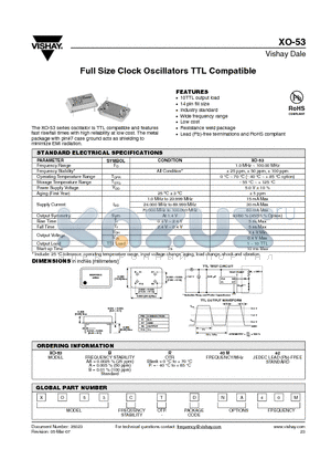 XO-53AR40ME2 datasheet - Full Size Clock Oscillators TTL Compatible