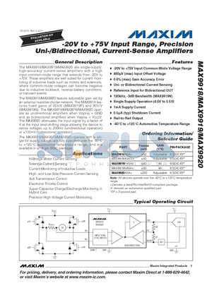 MAX9918ASA datasheet - -20V to 75V Input Range, Precision Uni-/Bidirectional, Current-Sense Amplifiers