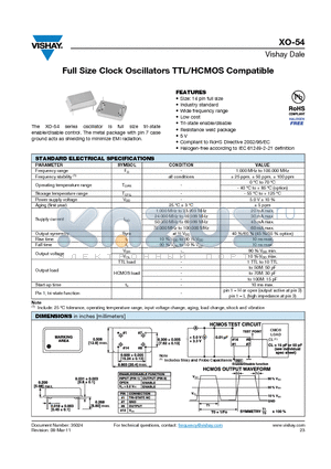 XO-54A40ME2 datasheet - Full Size Clock Oscillators TTL/HCMOS Compatible