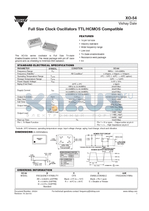 XO-54B40M datasheet - Full Size Clock Oscillators TTL/HCMOS Compatible