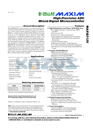 MAXQ3120 datasheet - High-Precision ADC Mixed-Signal Microcontroller