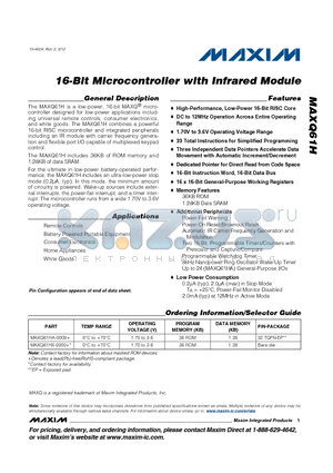 MAXQ61H datasheet - 16-Bit Microcontroller with Infrared Module