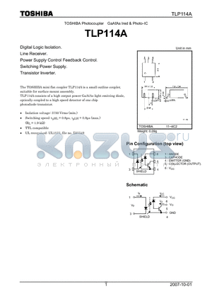 TLP114A datasheet - Photo−IC Digital Logic Isolation.