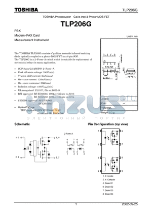 TLP206G datasheet - TOSHIBA Photocoupler GaAs Ired & Photo-MOS FET