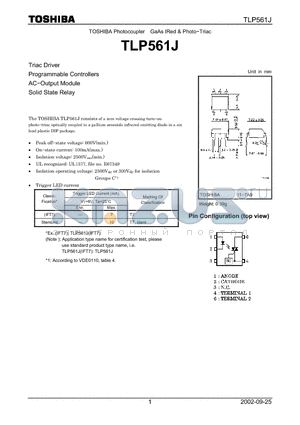 TLP561J_07 datasheet - GaAs IRed & Photo−Triac