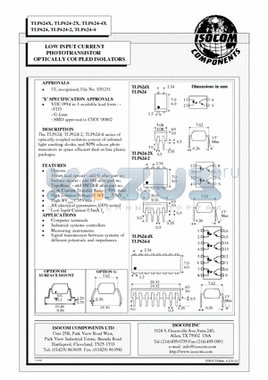 TLP624-4X datasheet - LOW INPUT CURRENT PHOTOTRANSISTOR OPTICALLY COUPLED ISOLATORS