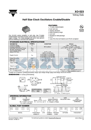 XO27DTEHNA4M datasheet - Half Size Clock Oscillators Enable/Disable