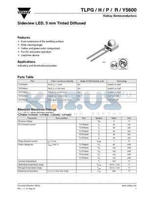 TLPY5600 datasheet - Sideview LED, 5 mm Tinted Diffused