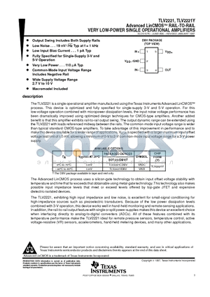 TLV2221IDBV datasheet - Advanced LinCMOSE RAIL-TO-RAIL VERY LOW-POWER SINGLE OPERATIONAL AMPLIFIERS