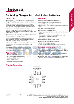 ISL9220B_10 datasheet - Switching Charger for 1-Cell Li-ion Batteries