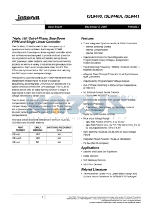 ISL9441 datasheet - Triple, 180` Out-of-Phase, Step-Down PWM and Single Linear Controller