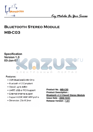 MB-C03 datasheet - Bluetooth Stereo Module