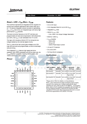 ISL97644IRZ datasheet - Boost  LDO  VON Slice  VCOM