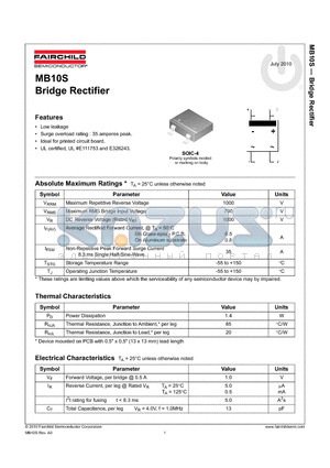 MB10S datasheet - Bridge Rectifier