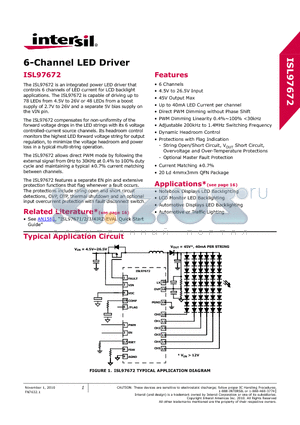 ISL97672_1011 datasheet - 6-Channel LED Driver Current Matching a0.7%