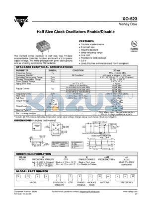 XO34DRFHNA12M288 datasheet - Half Size Clock Oscillators Enable/Disable