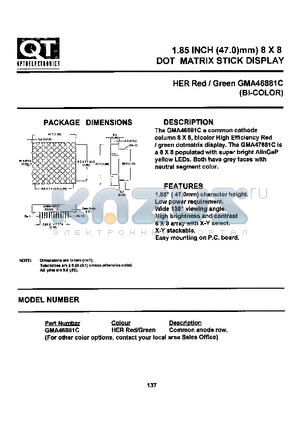 GMA46881C datasheet - 1.85 INCH (47.0mm) 8X8 DOT MATRIX STICK DISPLAY