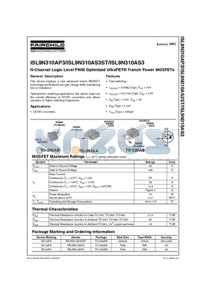 ISL9N310AS3ST datasheet - N-Channel Logic Level PWM Optimized UltraFET Trench Power MOSFETs