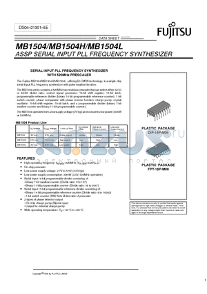 MB1504L datasheet - ASSP SERIAL INPUT PLL FREQUENCY SYNTHESIZER