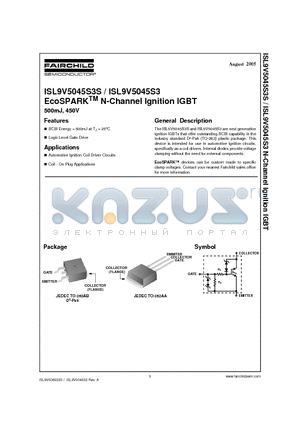 ISL9V5045S3S datasheet - EcoSPARK N-Channel Ignition IGBT