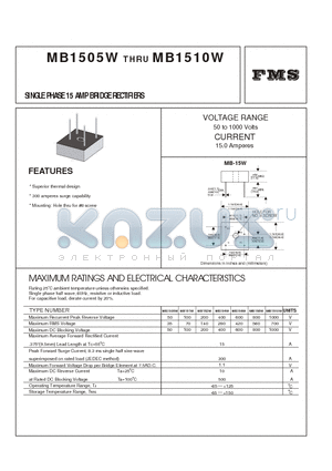 MB151W datasheet - SINGLE PHASE 15 AMP BRIDGE RECTIFIERS