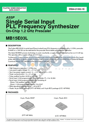 MB15E03L datasheet - Single Serial Input PLL Frequency Synthesizer On-Chip 1.2 GHz Prescaler