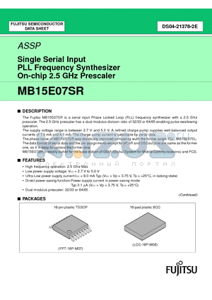 MB15E07SRPV1 datasheet - Single Serial Input PLL Frequency Synthesizer On-chip 2.5 GHz Prescaler
