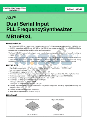 MB15F03LPV datasheet - Dual Serial Input PLL Frequency Synthesizer