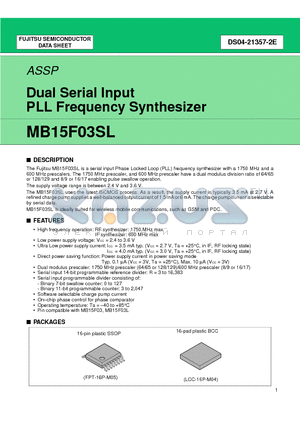 MB15F03SLPFV1 datasheet - Dual Serial Input PLL Frequency Synthesizer