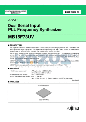 MB15F73UV datasheet - Dual Serial Input PLL Frequency Synthesizer