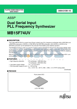 MB15F74UVPVB datasheet - Dual Serial Input PLL Frequency Synthesizer