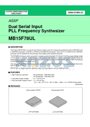 MB15F78ULPFT datasheet - Dual Serial Input PLL Frequency Synthesizer