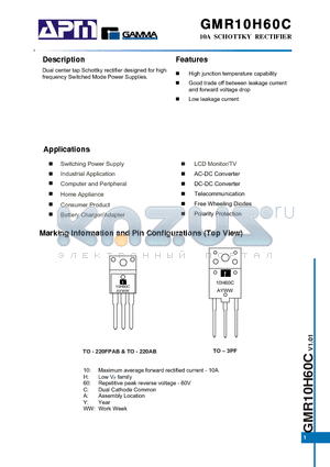 GMR10H60CTPF3 datasheet - 10A SCHOTTKY RECTIFIER