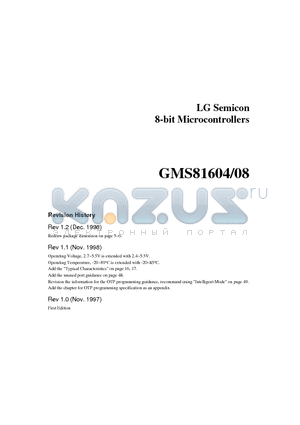 GMS81608TK datasheet - LG Semicon 8-bit Microcontrollers