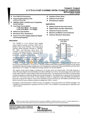 TLV5627CPW datasheet - 2.7-V TO 5.5-V 8-BIT 4-CHANNEL DIGITAL-TO-ANALOG CONVERTERS WITH POWER DOWN