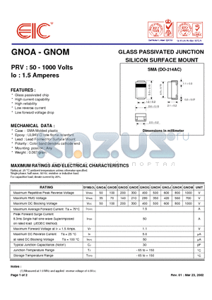 GNOK datasheet - GLASS PASSIVATED JUNCTION SILICON SURFACE MOUNT