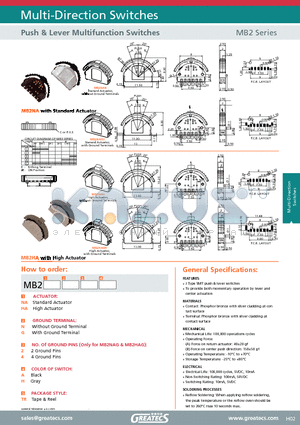 MB2NAG2 datasheet - Push & Lever Multifunction Switches